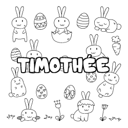 Coloriage prénom TIMOTHÉE - décor Paques