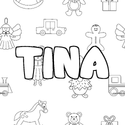 Coloriage prénom TINA - décor Jouets