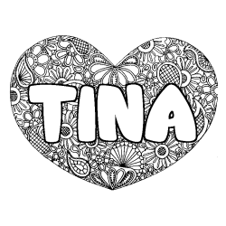 Coloriage prénom TINA - décor Mandala coeur
