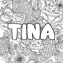 Coloriage prénom TINA - décor Mandala fruits