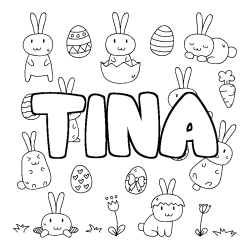 Coloriage prénom TINA - décor Paques