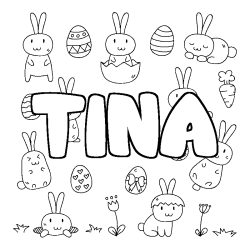 Coloriage pr&eacute;nom TINA - d&eacute;cor Paques