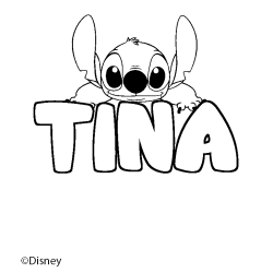 Coloriage pr&eacute;nom TINA - d&eacute;cor Stitch