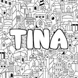 Coloriage prénom TINA - décor Ville