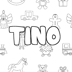 Coloriage prénom TINO - décor Jouets