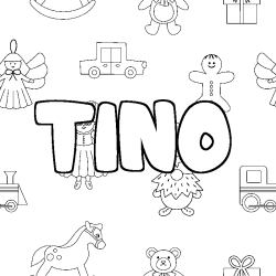 Coloriage pr&eacute;nom TINO - d&eacute;cor Jouets