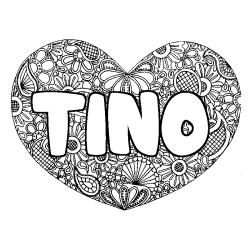 Coloriage pr&eacute;nom TINO - d&eacute;cor Mandala coeur