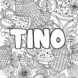 Coloriage pr&eacute;nom TINO - d&eacute;cor Mandala fruits