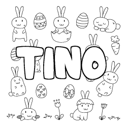 Coloriage prénom TINO - décor Paques