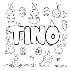 Coloriage pr&eacute;nom TINO - d&eacute;cor Paques