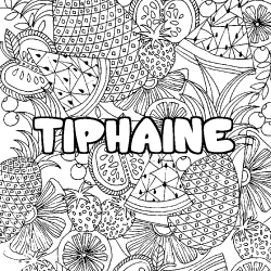 Coloriage prénom TIPHAINE - décor Mandala fruits