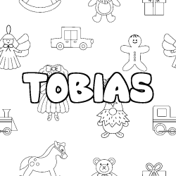 Coloriage pr&eacute;nom TOBIAS - d&eacute;cor Jouets