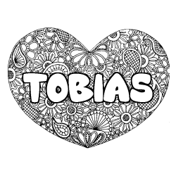 Coloriage pr&eacute;nom TOBIAS - d&eacute;cor Mandala coeur