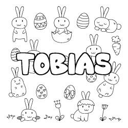 Coloriage prénom TOBIAS - décor Paques