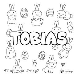 Coloriage pr&eacute;nom TOBIAS - d&eacute;cor Paques