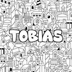 Coloriage pr&eacute;nom TOBIAS - d&eacute;cor Ville