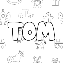 Coloriage prénom TOM - décor Jouets