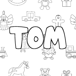 Coloriage pr&eacute;nom TOM - d&eacute;cor Jouets