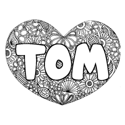 Coloriage pr&eacute;nom TOM - d&eacute;cor Mandala coeur