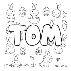 Coloriage pr&eacute;nom TOM - d&eacute;cor Paques