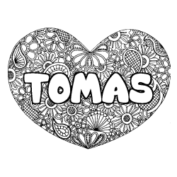 Coloriage pr&eacute;nom TOMAS - d&eacute;cor Mandala coeur