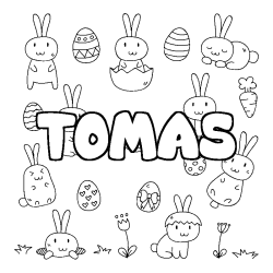Coloriage prénom TOMAS - décor Paques