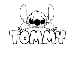 Coloriage prénom TOMMY - décor Stitch