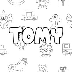 Coloriage pr&eacute;nom TOMY - d&eacute;cor Jouets