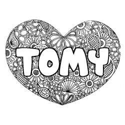 Coloriage prénom TOMY - décor Mandala coeur