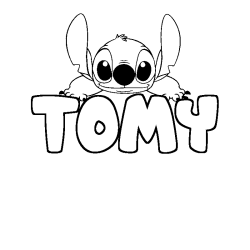Coloriage prénom TOMY - décor Stitch