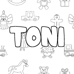 Coloriage pr&eacute;nom TONI - d&eacute;cor Jouets
