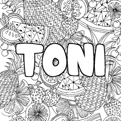 Coloriage prénom TONI - décor Mandala fruits
