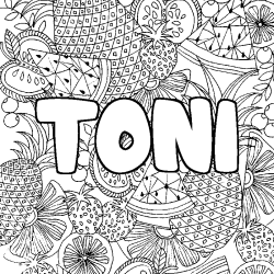Coloriage pr&eacute;nom TONI - d&eacute;cor Mandala fruits