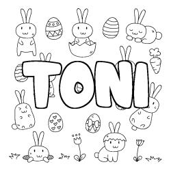 Coloriage pr&eacute;nom TONI - d&eacute;cor Paques