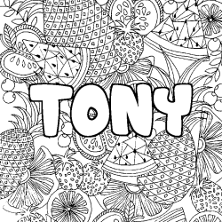 Coloriage prénom TONY - décor Mandala fruits