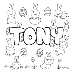Coloriage pr&eacute;nom TONY - d&eacute;cor Paques