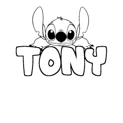 Coloriage prénom TONY - décor Stitch