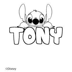 Coloriage pr&eacute;nom TONY - d&eacute;cor Stitch