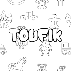 Coloriage prénom TOUFIK - décor Jouets