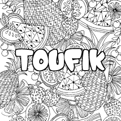 Coloriage prénom TOUFIK - décor Mandala fruits