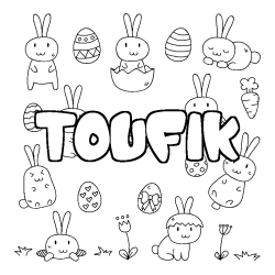Coloriage prénom TOUFIK - décor Paques