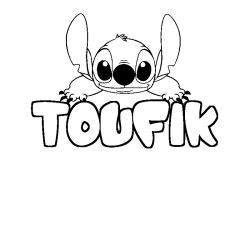 Coloriage prénom TOUFIK - décor Stitch