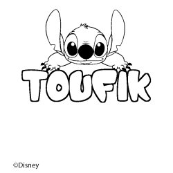 Coloriage pr&eacute;nom TOUFIK - d&eacute;cor Stitch