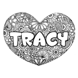 Coloriage prénom TRACY - décor Mandala coeur