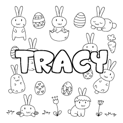 Coloriage pr&eacute;nom TRACY - d&eacute;cor Paques