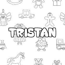 Coloriage prénom TRISTAN - décor Jouets