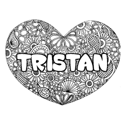 Coloriage pr&eacute;nom TRISTAN - d&eacute;cor Mandala coeur