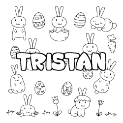 Coloriage pr&eacute;nom TRISTAN - d&eacute;cor Paques