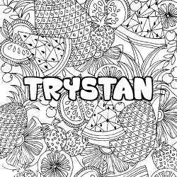 Coloriage pr&eacute;nom TRYSTAN - d&eacute;cor Mandala fruits