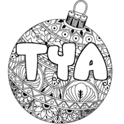 Coloriage pr&eacute;nom TYA - d&eacute;cor Boule de No&euml;l